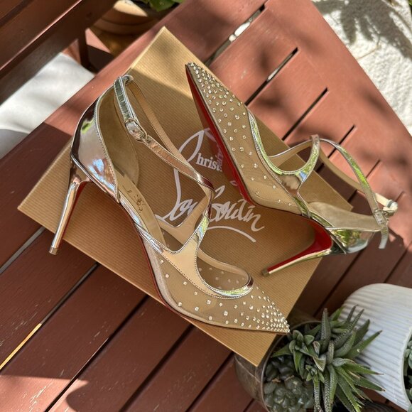 Christian Louboutin Twistissima Silver Mesh Strass Low Heels - Picture 10 of 16